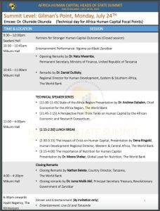 Agenda - The Africa Human Capital Heads of State Summit, Tanzania.